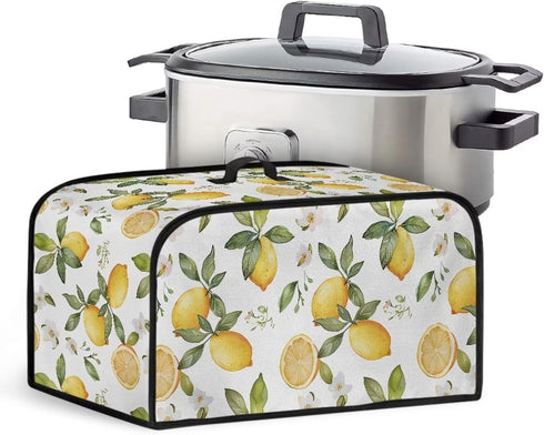 Crock for Pot Cover 6-8 qt, Yellow Lemon Slow Cooker Dust Cover with Pocket for Accessories
