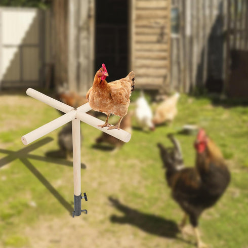 Neeenn Chicken Perch Toy for Coop, Wooden Chick Perch Stand with Metal Ground Plug, Chicken Coop Backyard Poultry