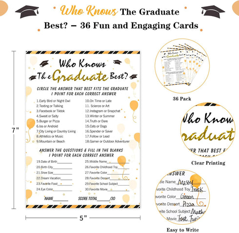 36PCS 2026 FaCraft Who Knows Graduate Best Game Cards Class of Party Games Activities for High Senior College School