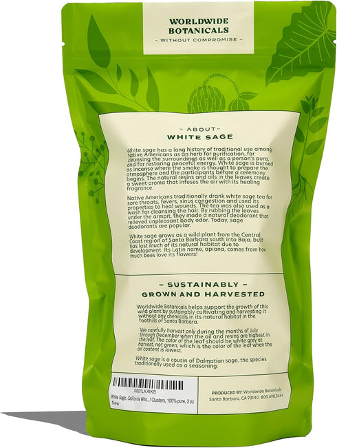 100% Pure California White Sage Clusters, 2 oz - Sustainably Cultivated Loose Leaf