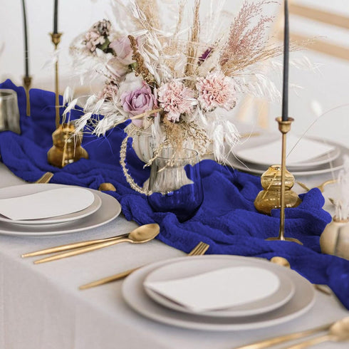 6 Pack 10FT FANPROMS Blue Gauze Table Runner Boho Cheesecloth Table Runners for Bridal Shower Royal Blue Table Runner
