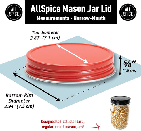 AllSpice Rust-Proof Narrow Mouth Aluminum Mason Jar Lids, Leak-Proof 12-Pack, Red Narrow