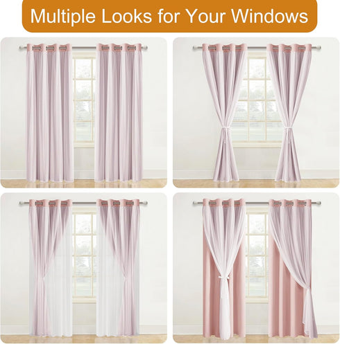 Grommet 52" 84", 2 DWCN Layered Curtains Blackout and Sheer Curtains with Tiebacks Top Window Curtain Panels for Living