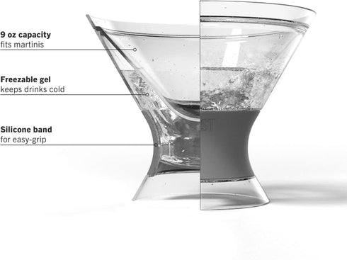 Host Freeze Insulated Martini Cooling Cups, 2 Pack, 9 oz, Plastic Freezer Gel Chiller, Grey