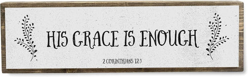 Christian Wall Art - His Grace Is Enough - Beautiful Bible Verse Modern Farmhouse Wall Décor Sign