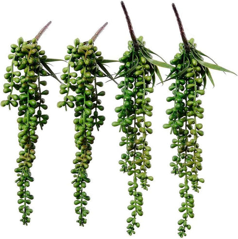 Supla 4 Pcs Artificial Hanging Succulents Faux Burro's Tail Picks for Indoor Outdoor Decor