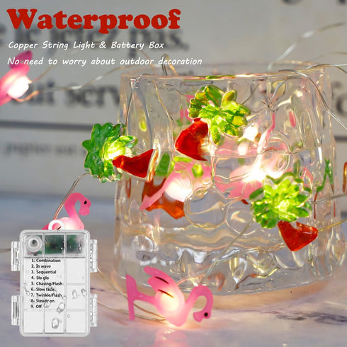 30 Summer Flamingo&Palm Tree Fairy Lights LED Copper String Lights with Remote Control & Battery Operated Flamingos