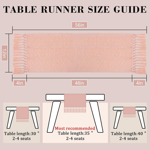 48 Inches yuboo Pink Table Runner Long, Boho Dusty Rose Table Runner for Shabby Decor Farmhouse Dresser Runners
