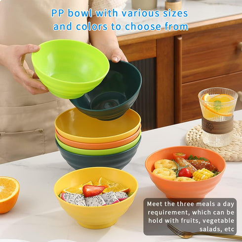 Plastic Bowls Set of 8 Pieces, 2 Sizes 17/34oz Unbreakable Reusable Lightweight Bowls for All Purpose