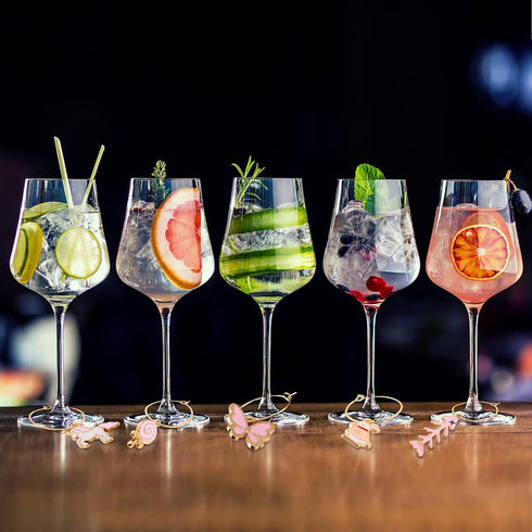 Hicarer 31 Pieces Wine Glass Charms Set Including 31 Mixed Enamel Champagne Stem Glass Charms and 31 Golden Rings for