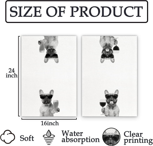 Set 2, Decor(16x24Inch) French Bulldog Gifts Wine Kitchen Towels of Funny French Bulldog Wine Lover Decorative Hand