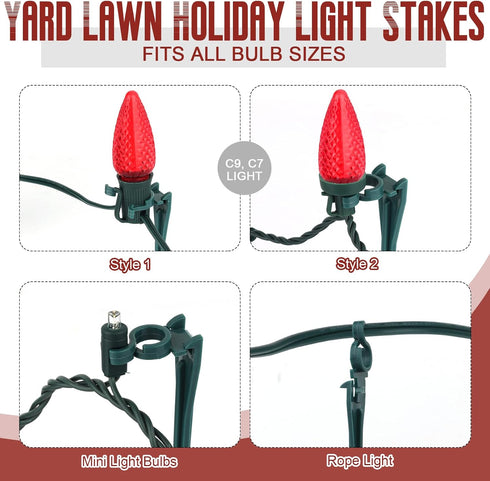 BeapTcely 12 Inches C7 C9 (50, Christmas Light Stakes Universal Yard Lawn Holiday Light Stakes String Lights Ground