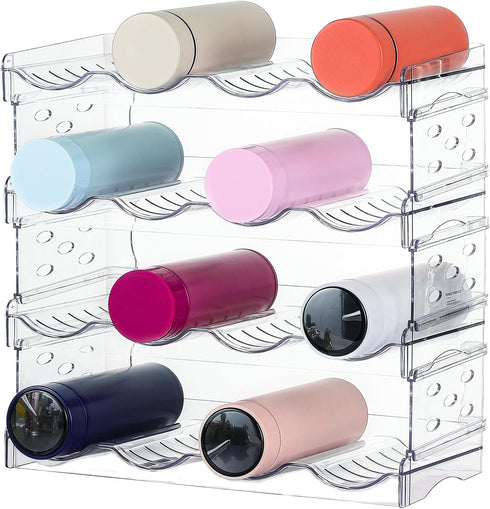 Clear Water Bottle Organizer, 4 Pack Stackable Bottle Storage Rack for Wine and Tumbler, Cabinet Organization