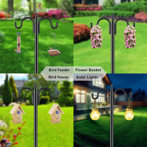 92 Inch 1 Pack 3/4 Inch Hummingbird Gtongoko Double Shepherds Hook Bird Feeder Pole Thick Heavy Duty Garden Hooks