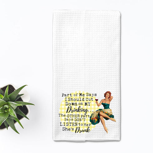 Funny Vintage 1950's Housewife Pin-up Girl Waffle Weave Microfiber Towel - Kitchen Linen Gift for Her BFF, "Part of my