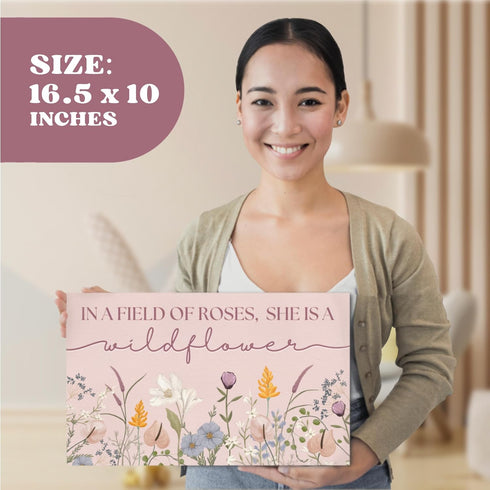 HoneyKICK 16.5" 10" Nursery Wall Art Dcor For Baby Girl Room - In a Field of Roses She is a Wildflower - Sized x