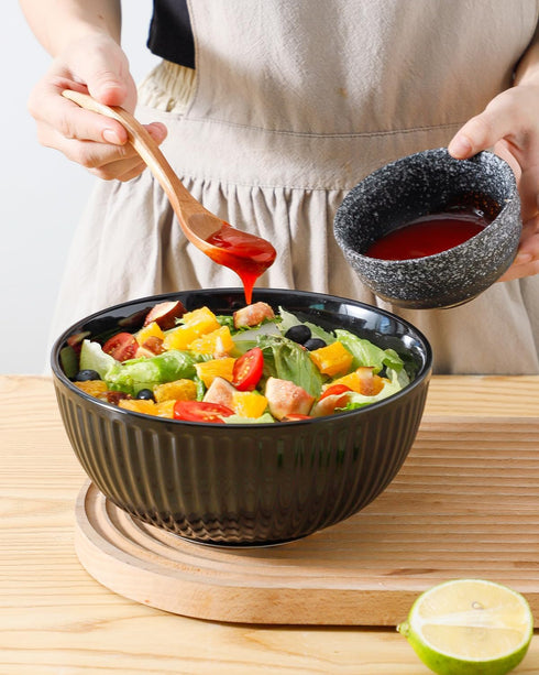 Hasense Mixing Bowls Set of 3, Large Ribbed Black Bowls 1.5/1/0.5 Qt for Kitchen, Cooking, Baking & Serving