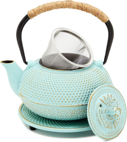 Juvale Cast Iron Tea Kettle with Infuser - Green, 18 oz/500 ml,