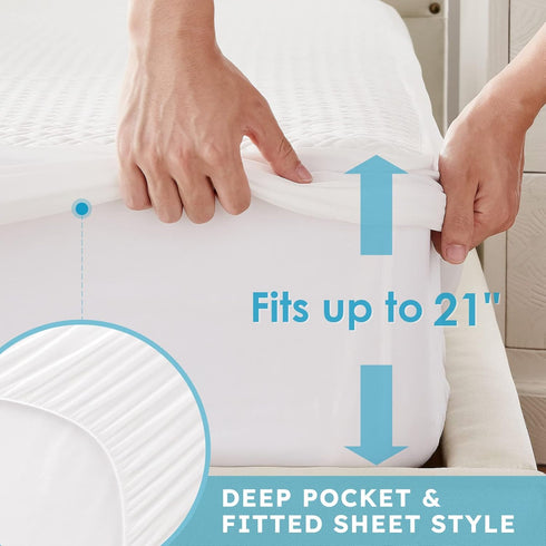 Cozymaker TwinXL Size Waterproof Mattress Protector - Cooling Fitted Cover with 8-21" Deep Pocket, Soft Breathable