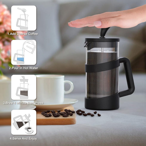 RAINBEAN Mini French Press Coffee Maker - 12 oz Camping Coffee Press Pot, Small French Press for Tea and Frothed Milk