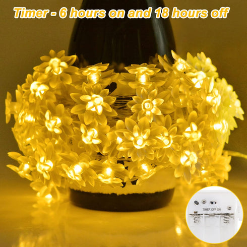 echosari Flower String Lights Battery Operated, 158" Lotus Flower Fairy Lights with Auto Timer 8 Modes, Soft Rubber