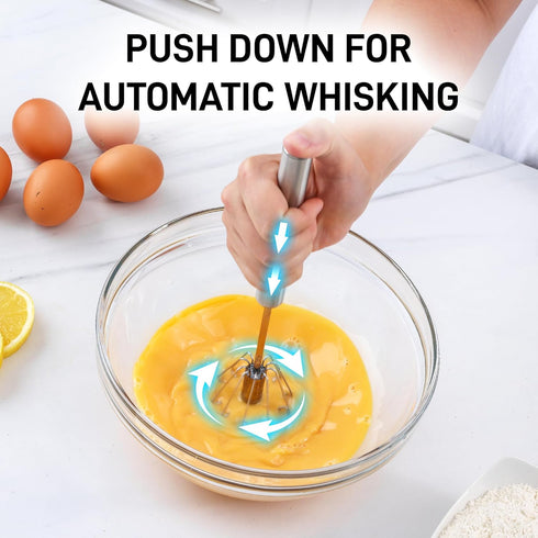 Zulay Kitchen Egg Beater Whisk - Push Whisk for Cooking - Egg Whisk Mixer, Hand Mixer Manual, Automatic Whisk Cooking Tool - Hand Whisk for Kitchen Baking - Mini Whisk, Small Whisks for Cooking by Zulay Kitchen