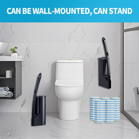 50 SetToilet Disposable Toilet Brush with Wand Cleaner Refills PadsWall Mounted Toilet Bowl Holder Cleaning System
