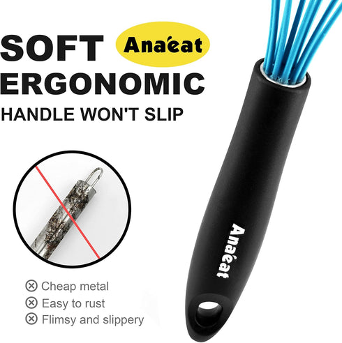 Anaeat Silicone Balloon Whisk, Heat Resistant Kitchen Whisks for Whisking, Cooking, Baking, Beating, Blue