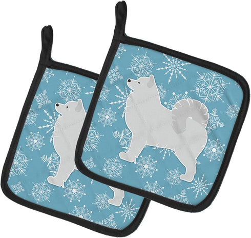Caroline's Treasures BB3559PTHD Winter Snowflake Samoyed Pot Holders Set, Heat Resistant Kitchen Hot Pads, 7.5 x 7.5