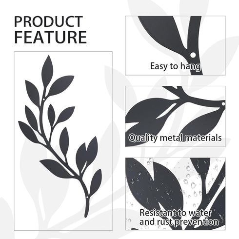 2 style1) OYEFLY Pieces Metal Vine Olive Branch Leaf Wall Decor,Tree Leaf Wall Decor for Living Room (Black