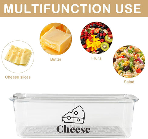 Yomjarl 2 Cheese Container Airtight with Draining Basket Cream Block Cheese Sliced Cheeses Box with Lid for Fridge