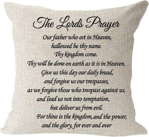 The Lord's Prayer Blessing Gift to Family Friend Farmhouse Cotton Linen Square Throw Pillow Case Decorative Cushion