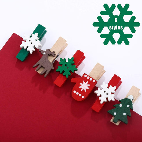 Boao Christmas Wood Clips - 60 Pieces Photo Clips for Christmas Tree, Elk Gloves, Snowflake Clothespins