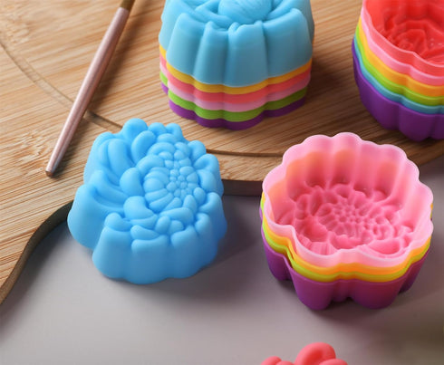 Reusable Silicone Baking Cups, 2 Inch Mini Size Multi Flower Shapes Muffin Liners, Pack of 36, Multicolor