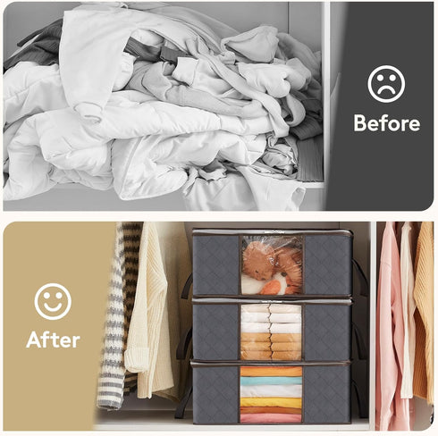 Lifewit 3 Pack Clothes Storage Bag, Foldable Storage Bin Closet Organizer with Clear Window, Sturdy Fabric for