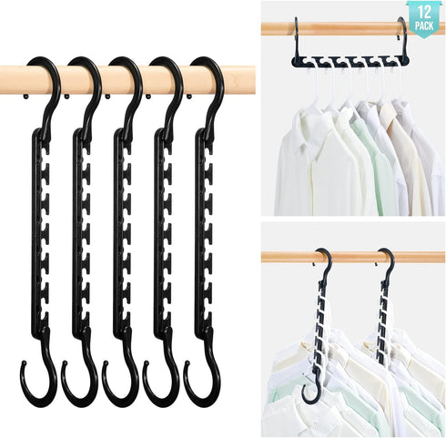 HOUSE DAY Sturdy Plastic Space Saving Hangers, 12 Pack, Closet Organizer for Heavy Clothes (Black)