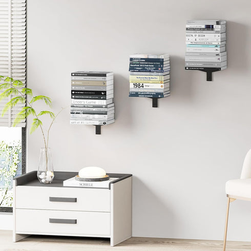 2 1 Pack Floating Book Shelves for Wall, Tier Invisible Floating Bookshelf, Vertical Spine Book Tower, Wall Mounted