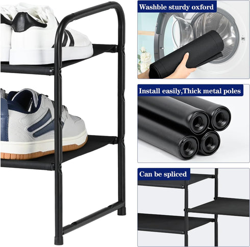 Closet, 2 42.5 Inches SUFAUY Shoe Rack Storage for Bedroom Stackable Tier Fabric Shoe Organizer Shelf, Long, Black