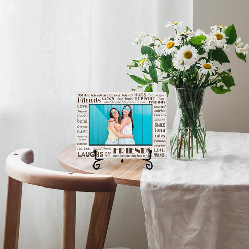 Wooden Photo Frame with Iron Stand, Friendship Gifts for Bestie Woman BFF, 4x6 Horizontal Photo Display