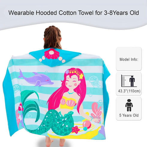 3-8, 30''X50,100% VOOVA & MOVAS Toddler Bath Towels Age Cotton | Soft | Thick, Hooded Towel for Kids Girls, Perfect