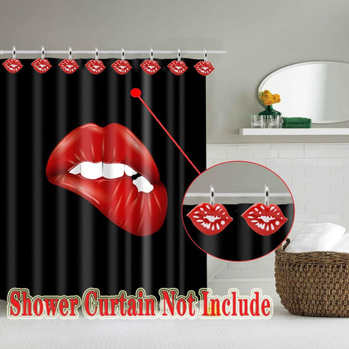 Mothers Day Love Shower Curtain Hooks Set, Red White Decorative Funny Gifts, Rustproof Metal Hooks, 12Pcs