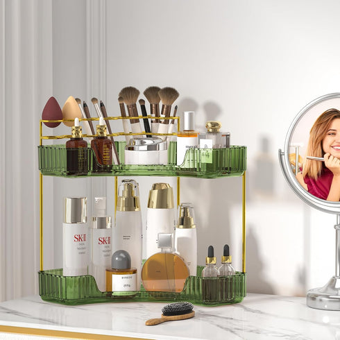 Counter Countertop (2 SUNZOS Bathroom Organizer, Corner Vanity Cosmetic Storage with Makeup Brush Holder, Organizers