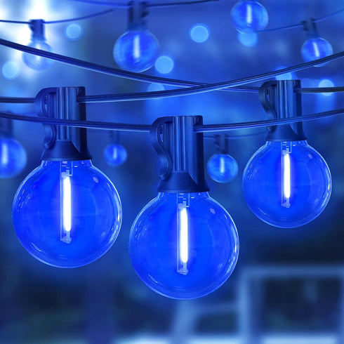 LAMPHOME Blue LED Outdoor String Lights, 26FT Patio Lights with 12+1 Shatterproof