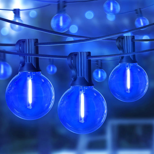 LAMPHOME Blue LED Outdoor String Lights, 26FT Patio Lights with 12+1 Shatterproof