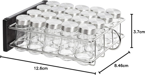 20 Amazon Basics Jars Spice Rack Organizer, Space-Saving Kitchen Organizer with Glass Spice Jars, Sturdy, Silver
