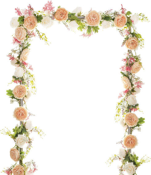 6 Ft Artificial Peony Garland with Mixed Flowers and Green Leaves for Wedding, Home Party Decor