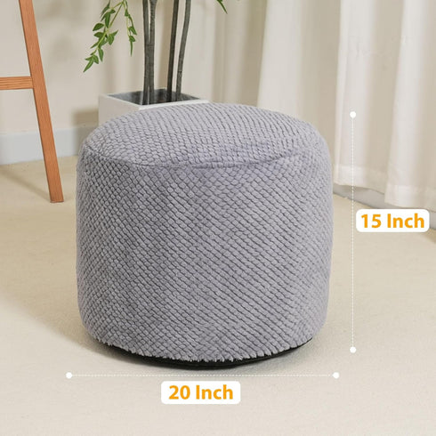 Homlazeezy 20 15 Inch Round Stuffed Pouf Ottoman for Foot Rest, Faux Fur Poufs with Foam Chunk Filling, Storage Ottoman