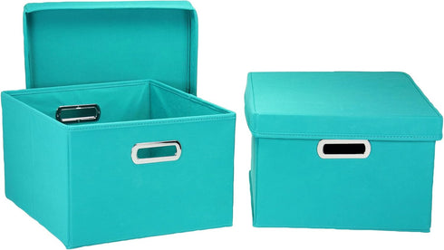 Household Essentials Fabric Storage Boxes, Aqua, with Lids and Handles