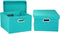 Household Essentials Fabric Storage Boxes, Aqua, with Lids and Handles