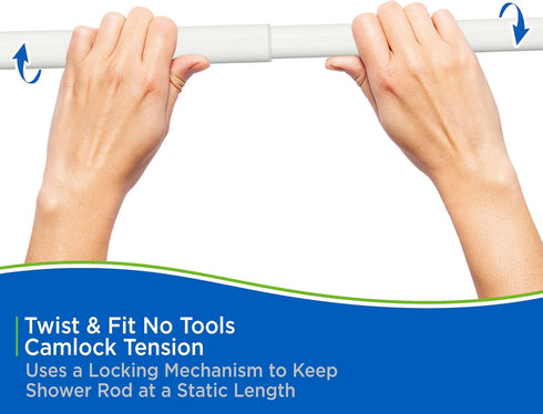 Kenney KN609C/10 Twist & Fit No Tools Camlock Tension Shower Curtain Rod, 42-72" Adjustable Length, White